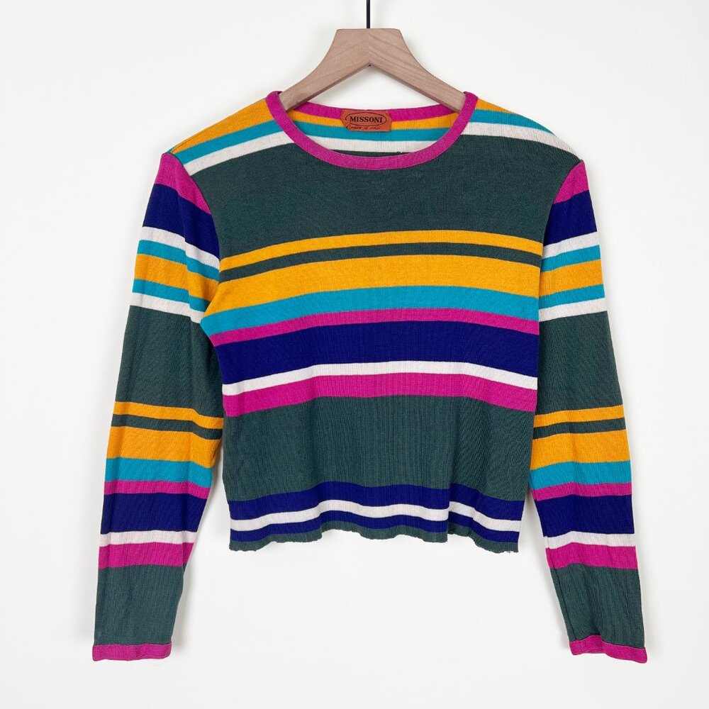 Vintage Missoni Knit Sweater Cropped Distressed Long Sleeve Blouse Top Shirt - Picture 4 of 8